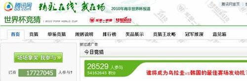 騰訊網world杯球迷中心和競猜人數均突破千萬
